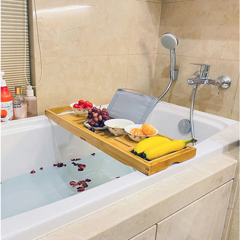 Extendable Spa Bathtub Bamboo Tray Bathtub Caddy Organizer Rack Book Wine Tablet Holder Non-slip Bottom Bath Tub Tray