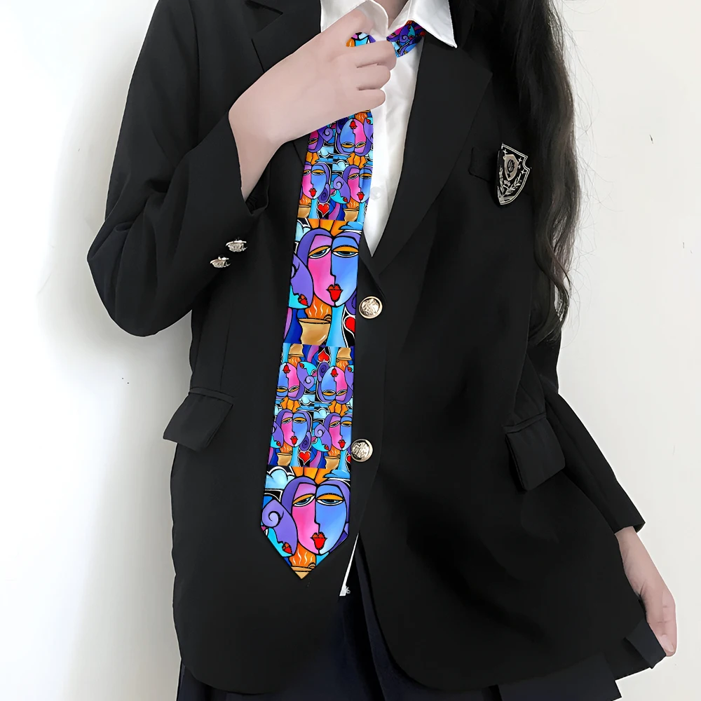 Anti-tattoo pattern printed tie men's 8cm wide casual business tea party shirt with tie knitted polyester fashion tie ladies