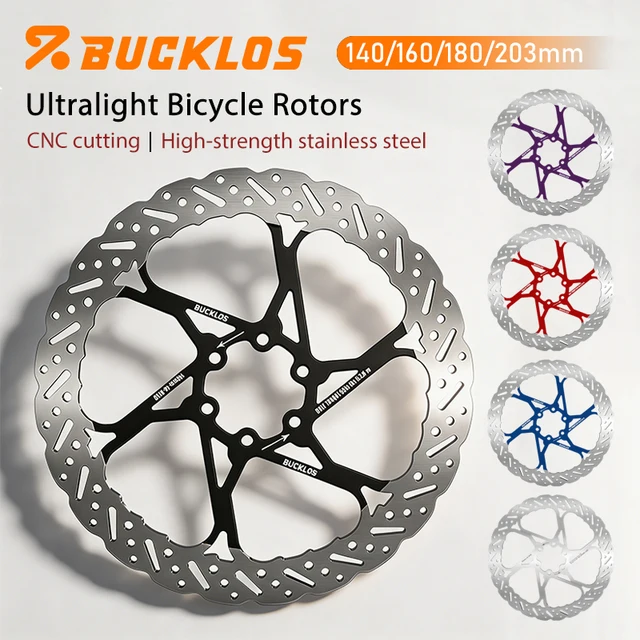 Disques de frein BUCKLOS pour vélo, 140 mm, 160 mm, 180 mm, 203 mm, ultralégers, pour vélo de route et VTT, freins à disque hydrauliques avec 6 boulons 1