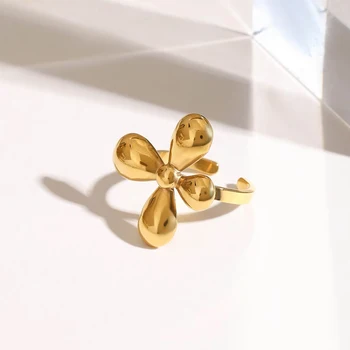 316L Stainless Steel Thick Flower Shape Rings for Women Waterproof No Tarnish High Quality 18k Gold Plated Women's Chunky Ring