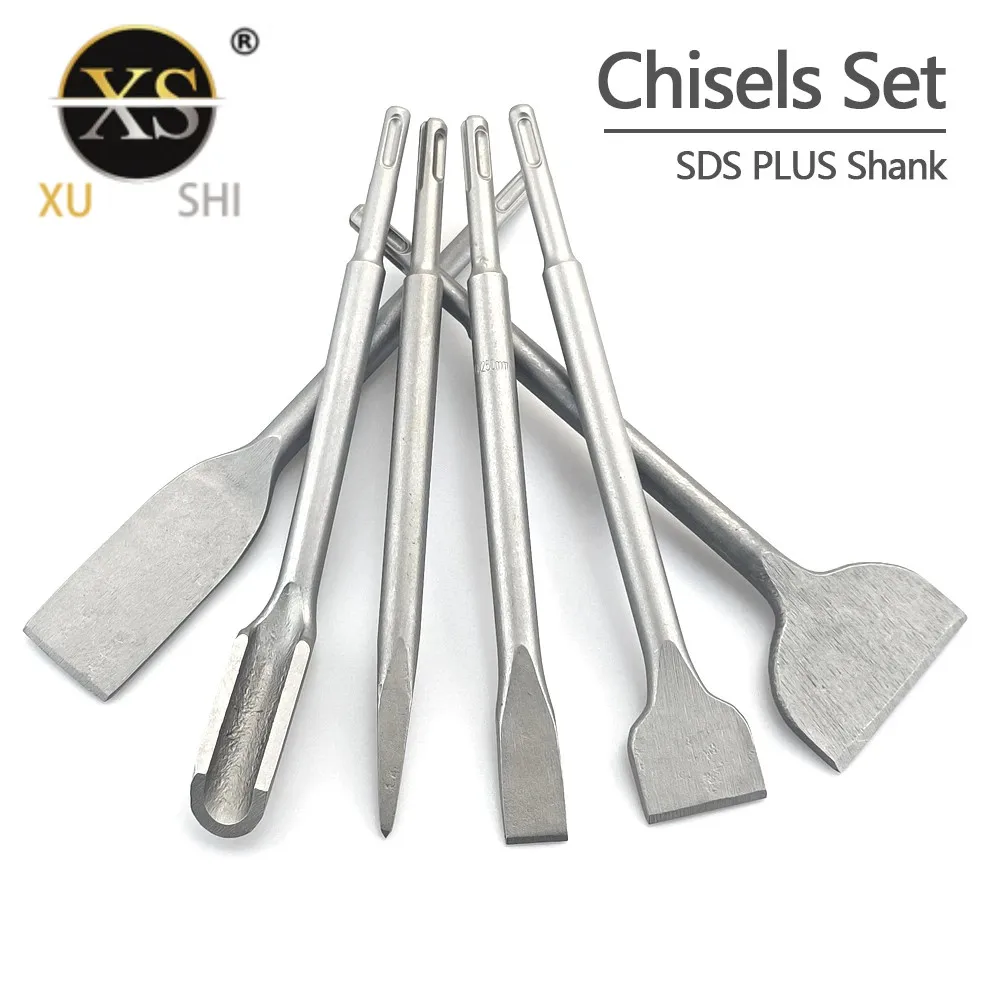 Chisel Set SDS Plus Shank Electric Hammer Drill Bit Point Groove Gouge Flat Chisel Masonry Tools for Concrete Brick Wall Rock