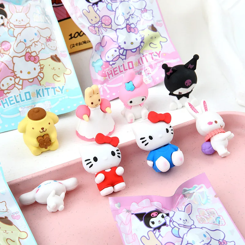 Pencil Eraser Sanrio Cartoon Eraser Rubber 16/32pcs Kawaii Students Stationery Kuromi Hello Kitty 3d Eraser Clean Tools School Children Gifts