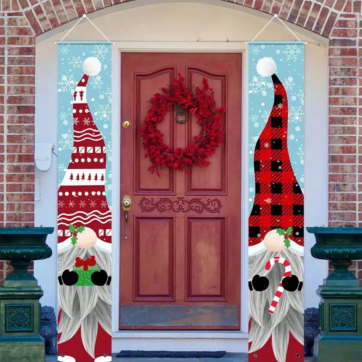 2pcs -1 pair of Christmas couplets, Santa Claus snowflake style hanging cloth, festive atmosphere decoration hanging flag