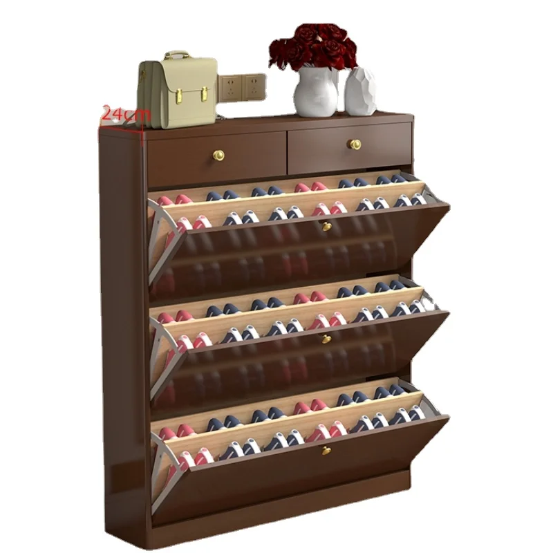 

Yhl Solid Wood Ultra-Thin Shoe Cabinet Entrance Integrated Wall Small Apartment Entrance Cabinet Customization