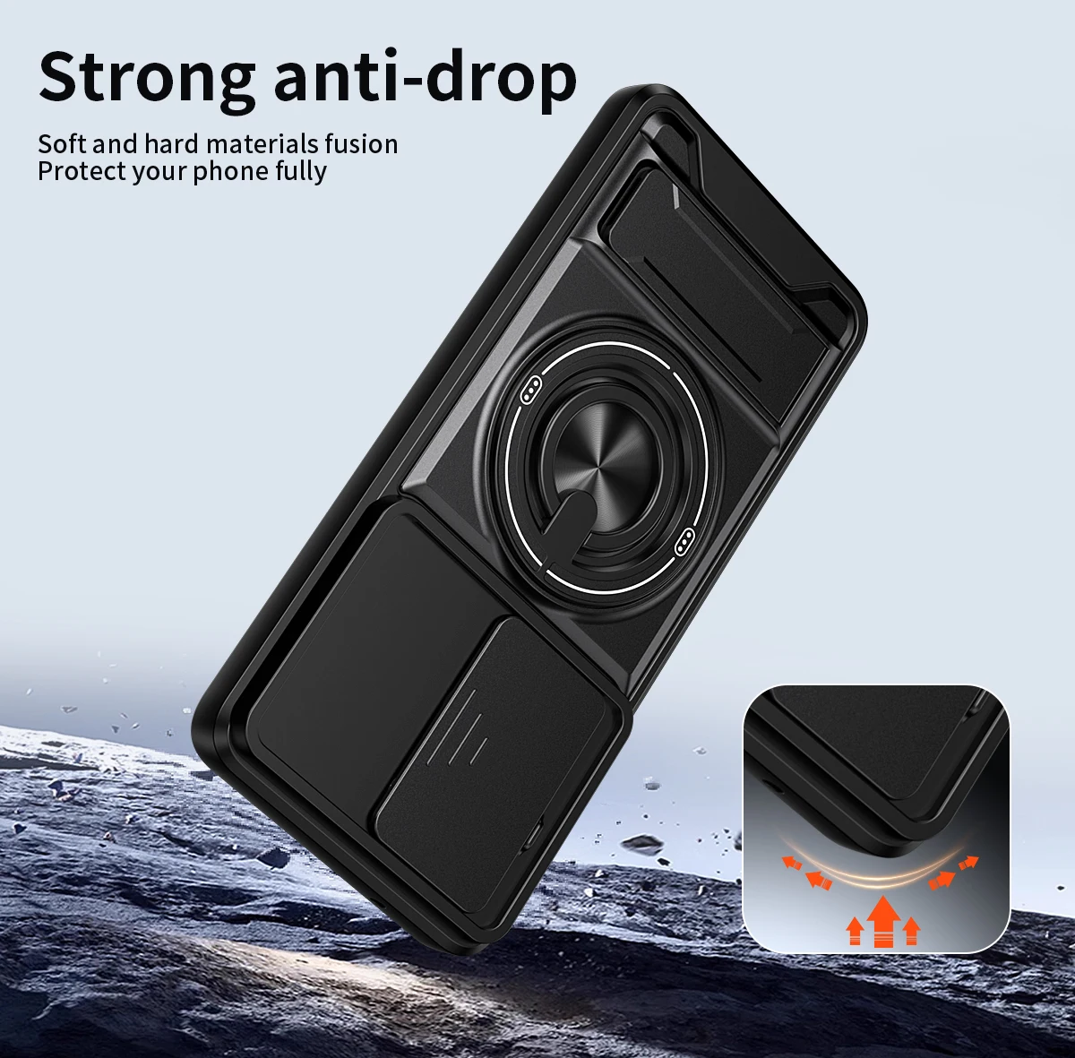 Rotatable Slide Camera Ring Stand Shockproof Cover Case with  Design