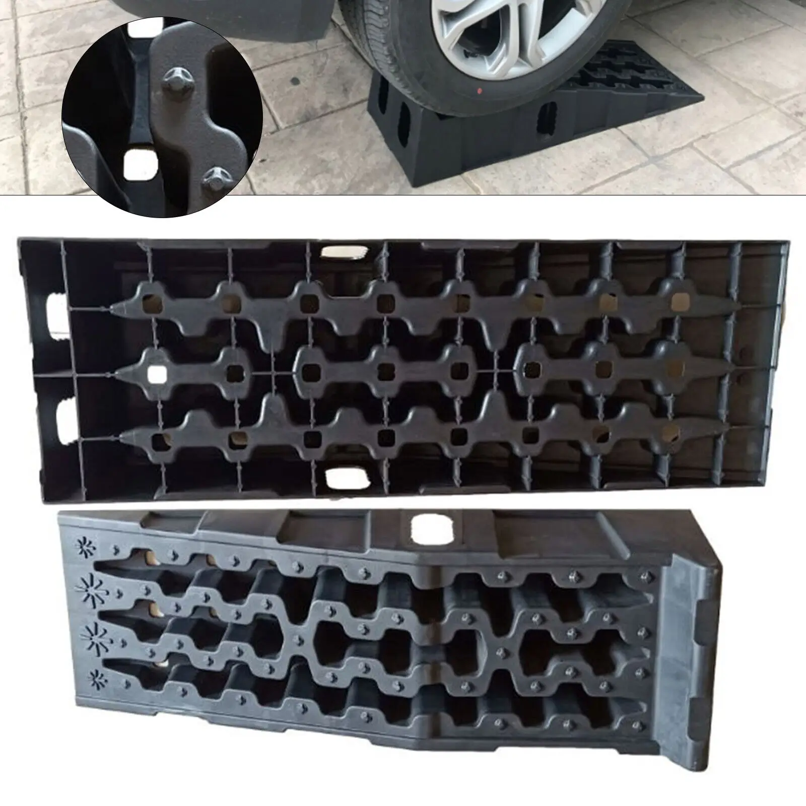 2 pcs Ramp Car Ramp Black to 245 Wheels Extra Wide 7250kg Per Pair