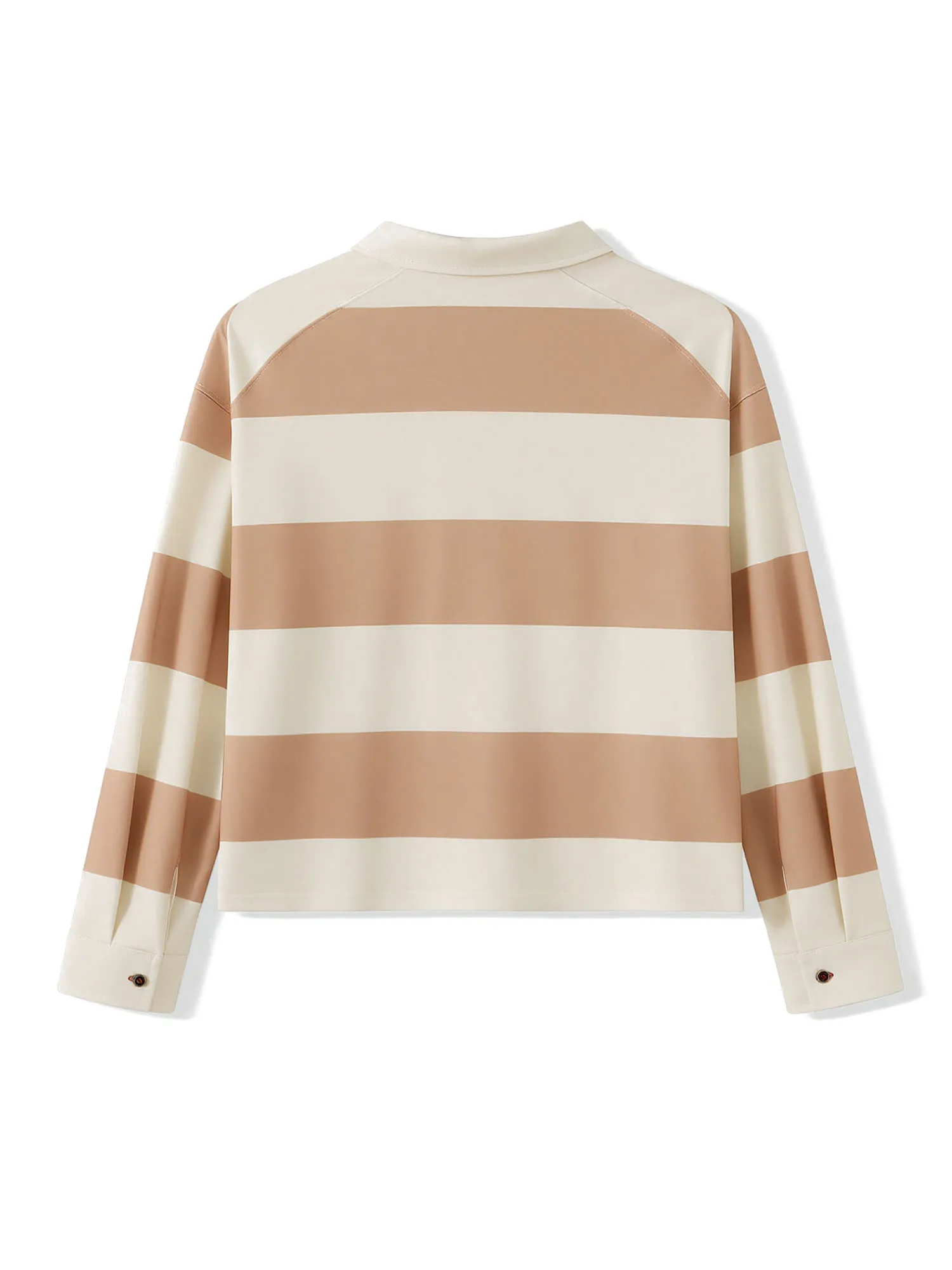 Women s Striped Long Sleeve T-Shirt with Half Button-up Collar Loose Fit Casual Top for Trendy Fall Street Style