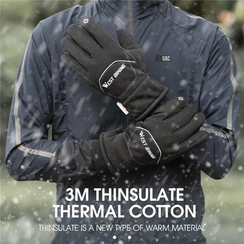 WEST BIKING Waterproof Bike Gloves Winter Warm Touch Screen Cycling Gloves 3M Thinsulate Thermal Sport MTB Road Bike Ski Gloves 4