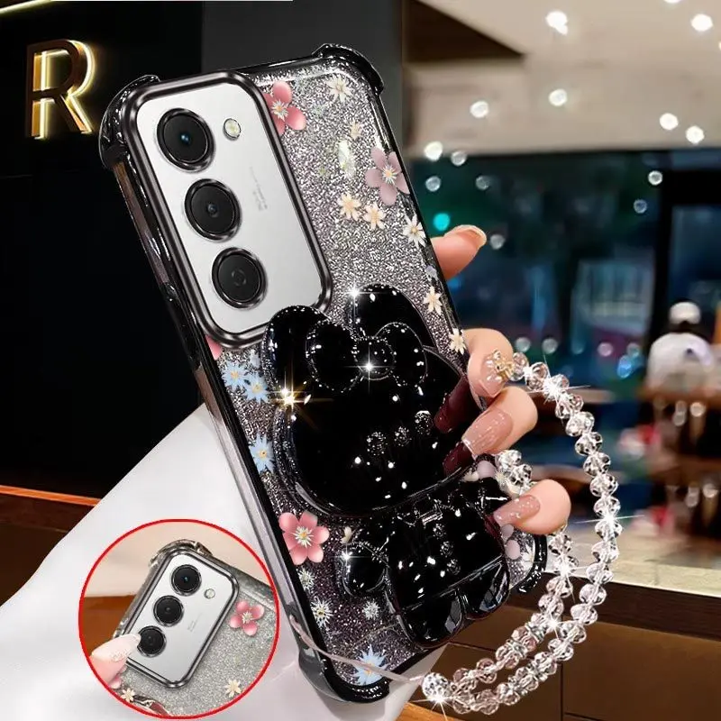 3-Piece Stylish Floral Phone Accessory Set - Includes Case, Lanyard & Stand
