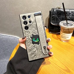 Cartoon Gengar Leather Laser Wristband Shockproof Phone Case - Galaxy S23 Ultra (Gary with strap)