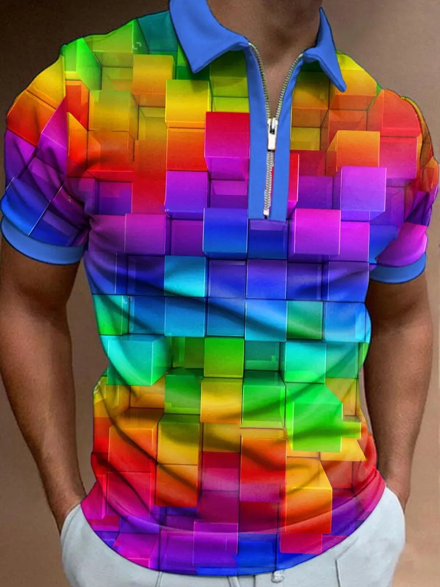 

Men's Rainbow 3D Art Patterns Polo Shirt Summer Men's Casual Short Sleeve Business Tops