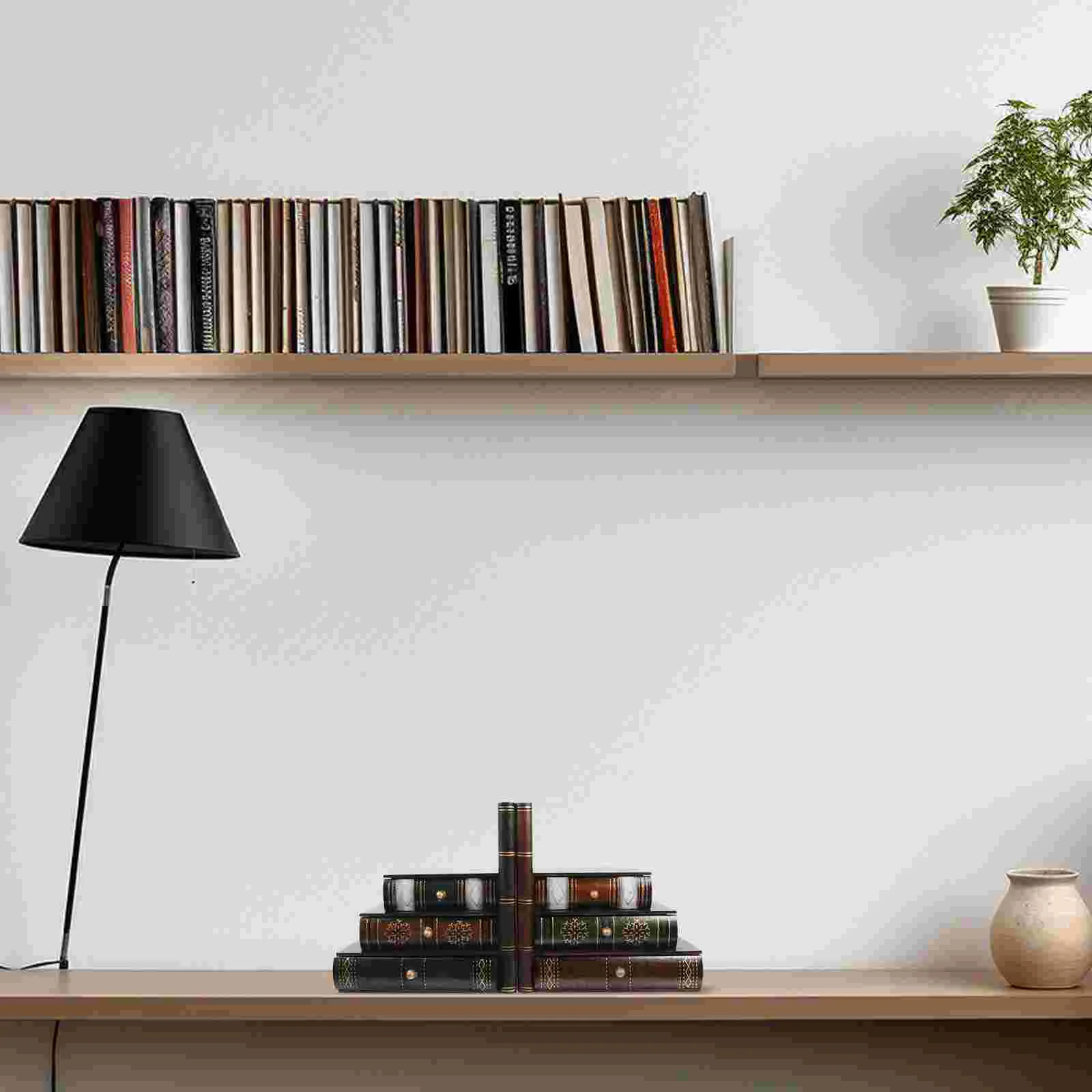 Bookends Tall European Retro Decor Decorative Storage Box Bookcase with Wood Cases