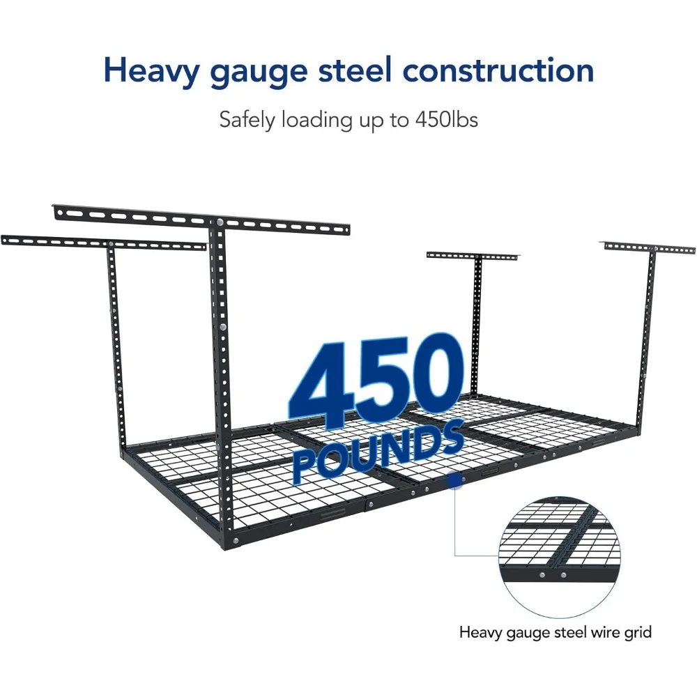 3x6 Overhead Garage Storage Adjustable Ceiling Rack 72" Length x 36" Width x 40" Height (Black) 4
