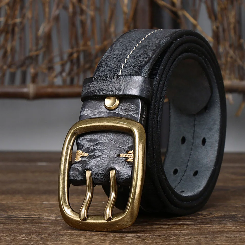 New Tactical 3.8cm Genuine Leather Double Needle Buckle Belt Trendy Men And Women Business Travel Cowhide Jeans Belt Accessories