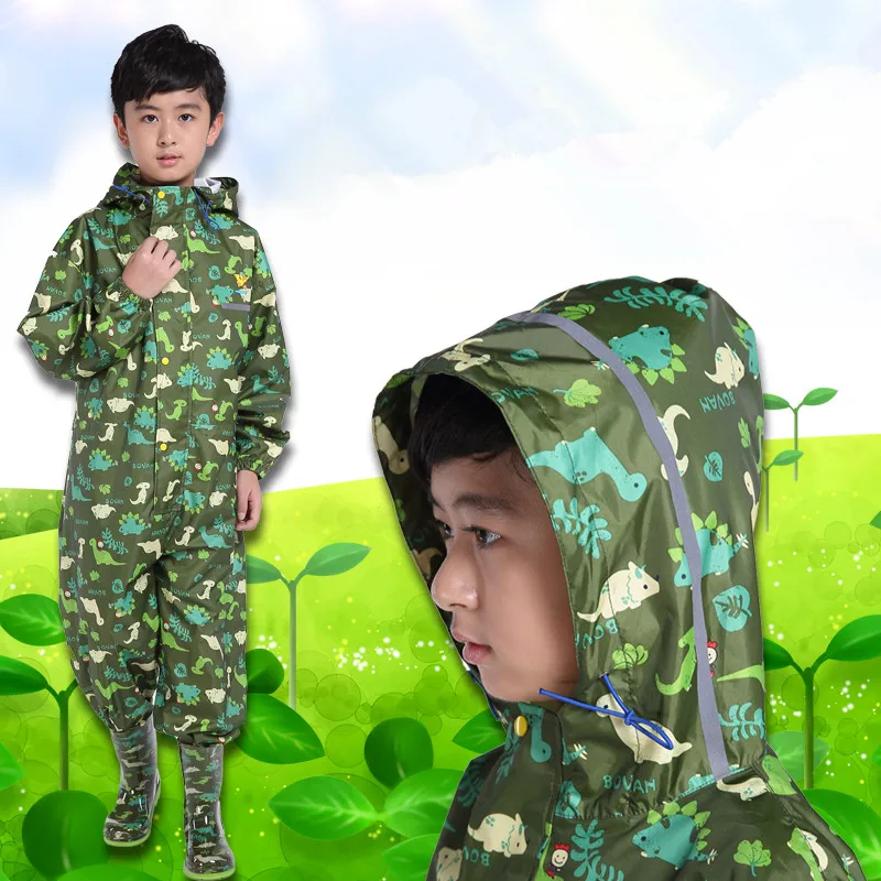 Dinosaur Boys Raincoat For Children Hood Waterproof Rain Coat Jumpsuit Rainsuit Students Baby Raingear