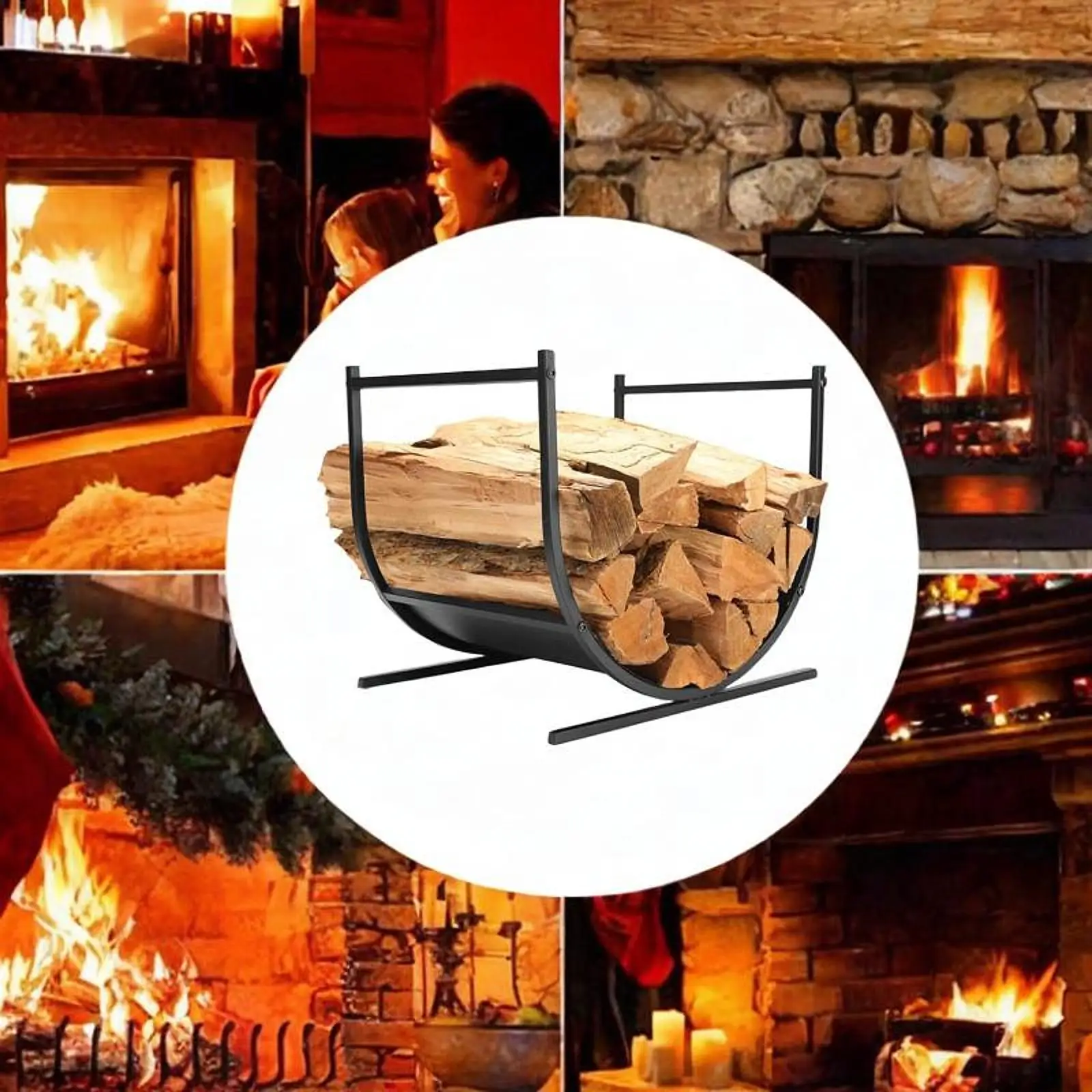Firewood Rack for Fireplace Storage Metal Heavy Duty Curved Wood Rack Indoor 3