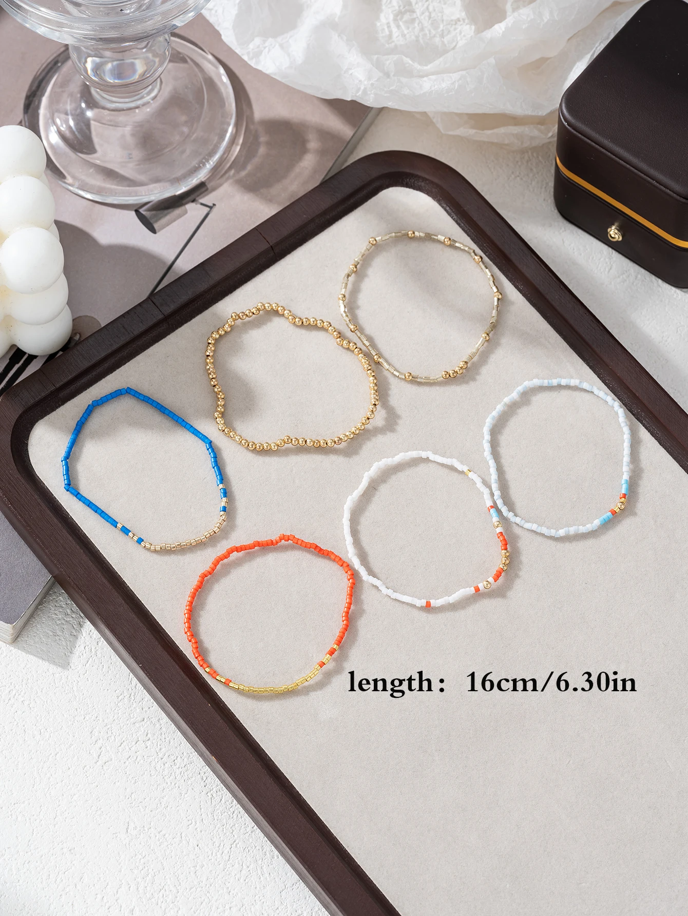 Bohemian Gold Glass Bead Stretch Bracelet Set - Handmade Vacation Jewelry for Girls