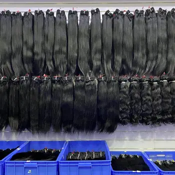 Fasci di capelli umani con tessuto brasiliano all'ingrosso 30 34 pollici osso dritto estensione dei capelli umani vergini grezzi al 100% 3 4 pacchi trama