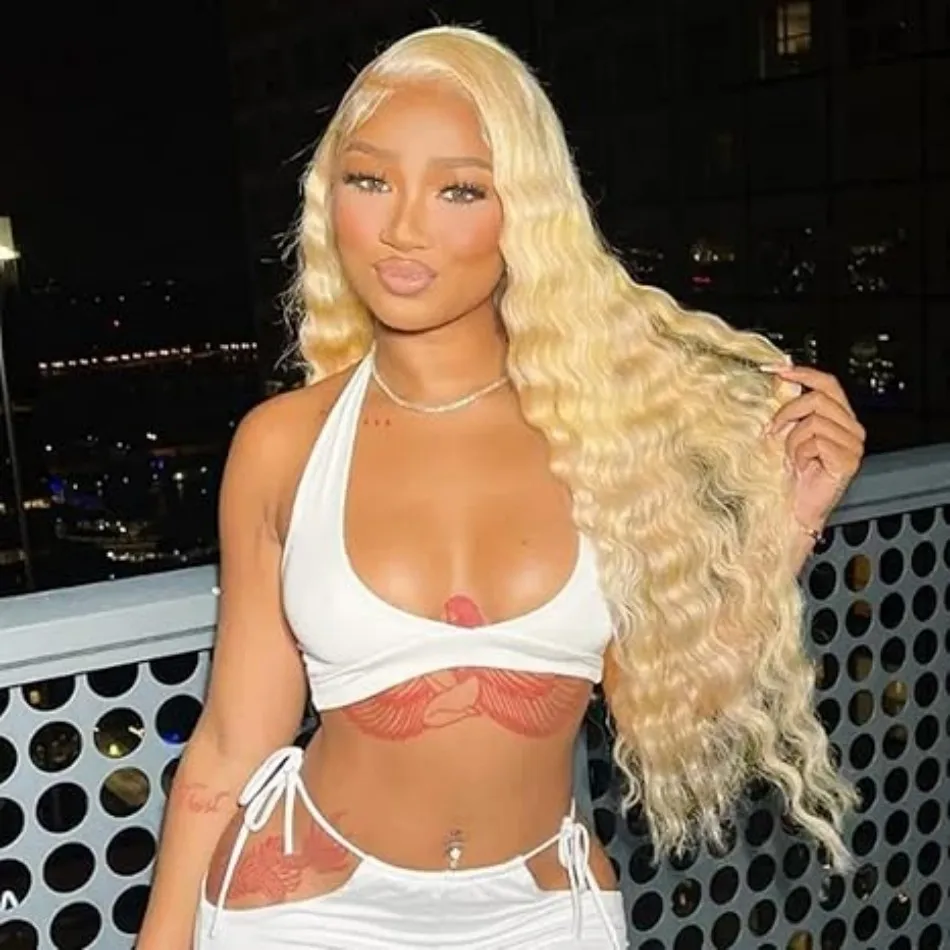 13X6 Hd Lace Frontal Wig 613 Blonde 250 Density Deep Wave Human Hair Wigs 100% Human Hair Pre Plucked Brazilian Hair Wigs 38 In