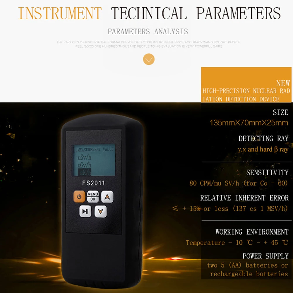 FS2011 Geiger Counter Digital Large Screen Portable Nuclear Radiation Detector Handheld Marble
