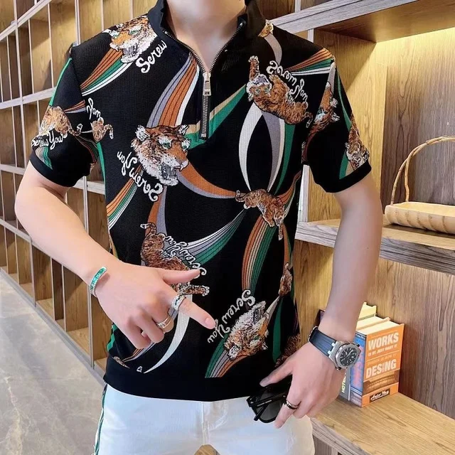 European Stand Collar Zipper Boss Polo 