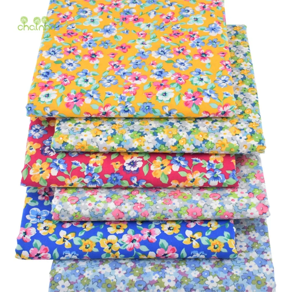 Chainho,Printed Plain Weave Poplin Cotton Fabric,DIY Sewing Quilting Material,Patchwork Cloth,Floral Series,3 Sizes,15PC89