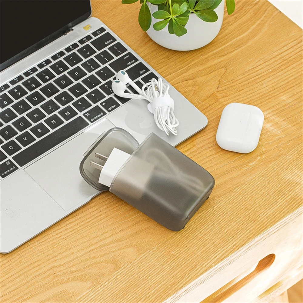 Portable Desktop Data Cable Storage Box Transparent Phone Charger Earphone Wire Organizers With Dustproof Cover Office Supplies images - 6