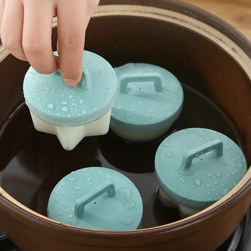 5pcs/set Food Grade Soft Silicone Egg Poacher Breakfast Steamed Egg Mould Cook Poach Cup Kitchen Cooking Tools