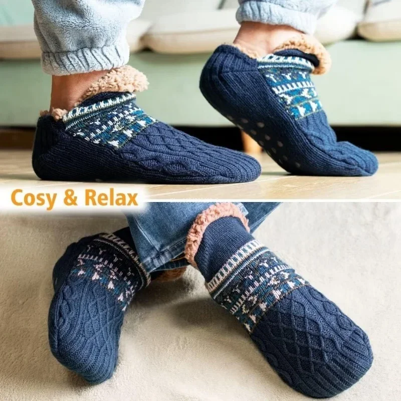 Thermal Slipper Socks Men and Women Fluffy Floor Slipper Socks Grippers Non Slip Fleece Lining Heat Holding Footwear