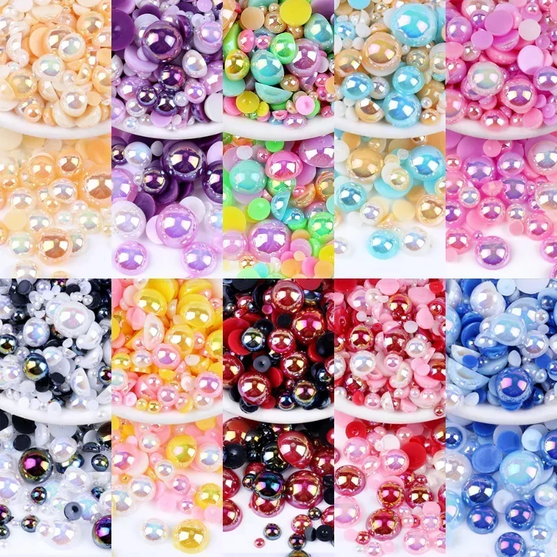 ABS beads imitation pearl beads 3-10mm 240pcs macaroon AB color half round flatback for DIY nail decor jewelry making