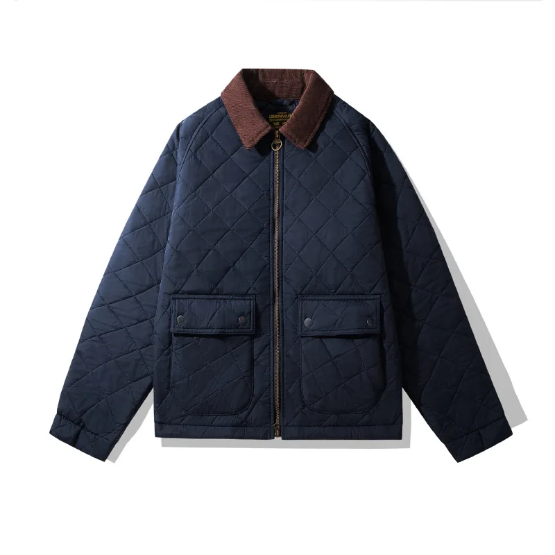 OKONKWO quilted jacket men's retro solid color corduroy lapel coat thick windproof warm workwear jacket autumn and winter 6