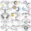 925 Sterling Silver Open Ring Colored Cubic Zircon Butterfly Sun Moon Turtle Ring Fit Women Wedding Engagement Silver Gift 1