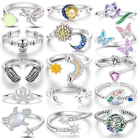 925 Sterling Silver Open Ring Colored Cubic Zircon Butterfly Sun Moon Turtle Ring Fit Women Wedding Engagement Silver Gift 1