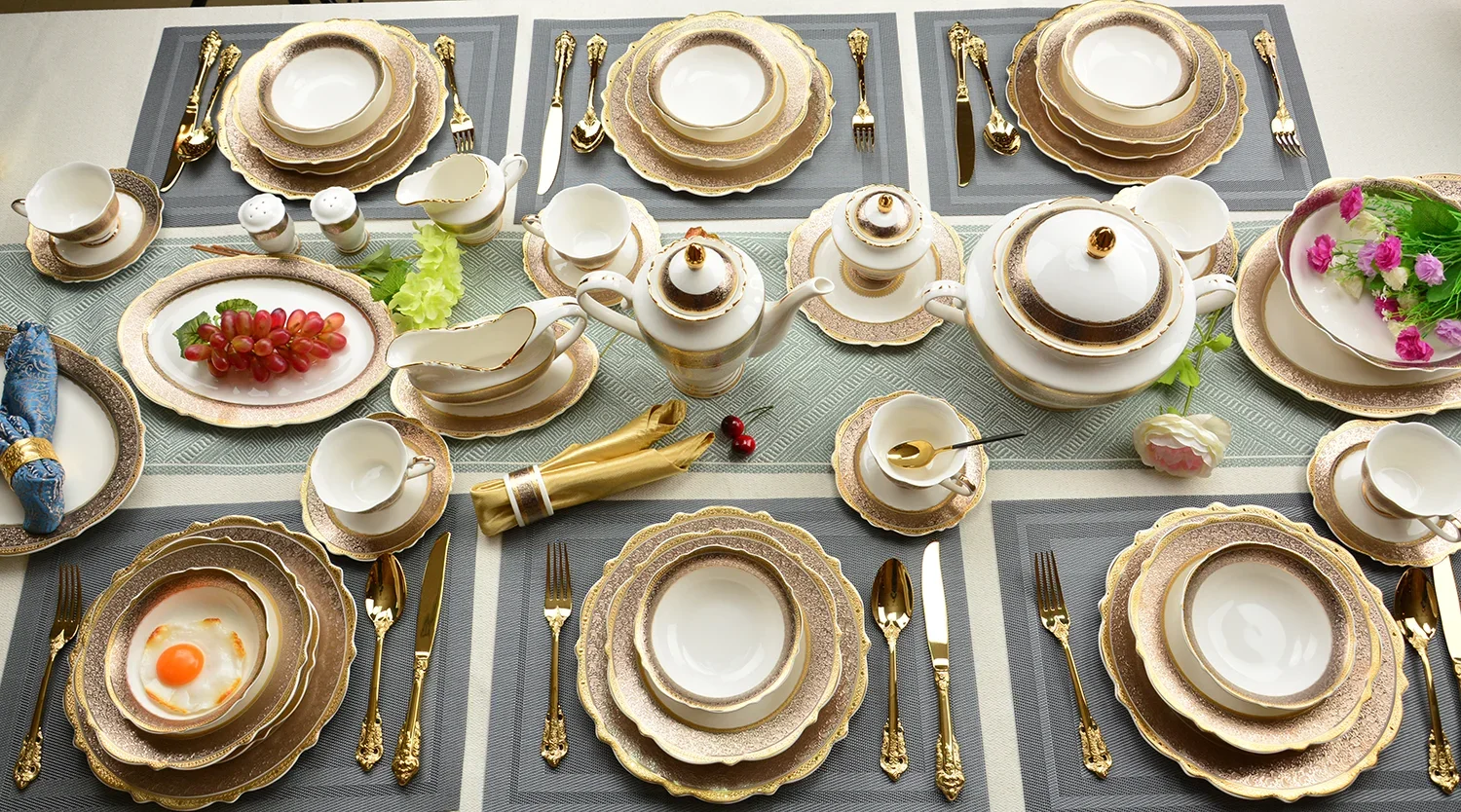 Bone China Vajilla Elite Luxury Bone China Dinner Set 98pcs For 12