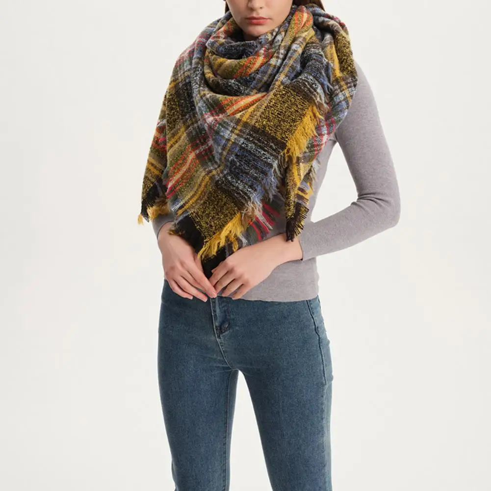 

Scarf Stylish Women's Fall Winter Scarf Large Wide Fringe Plaid Print Warm Thick Shape Shoulder Neck Protection Shawl Cape Color