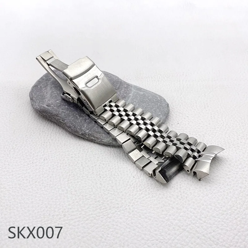 Stainless Steel 22mm Watch Bracelet with Deployment Folding Buckle and Solid Arc Ends