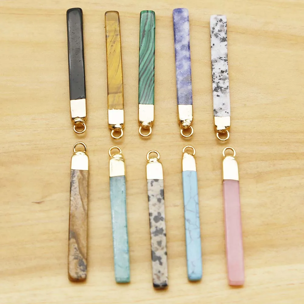 Natural Stone Crystal Agate Geometric Figure Long Gold Plated Pendant Necklace Charm Earrings Jewelry Accessories Wholesale 8Pcs