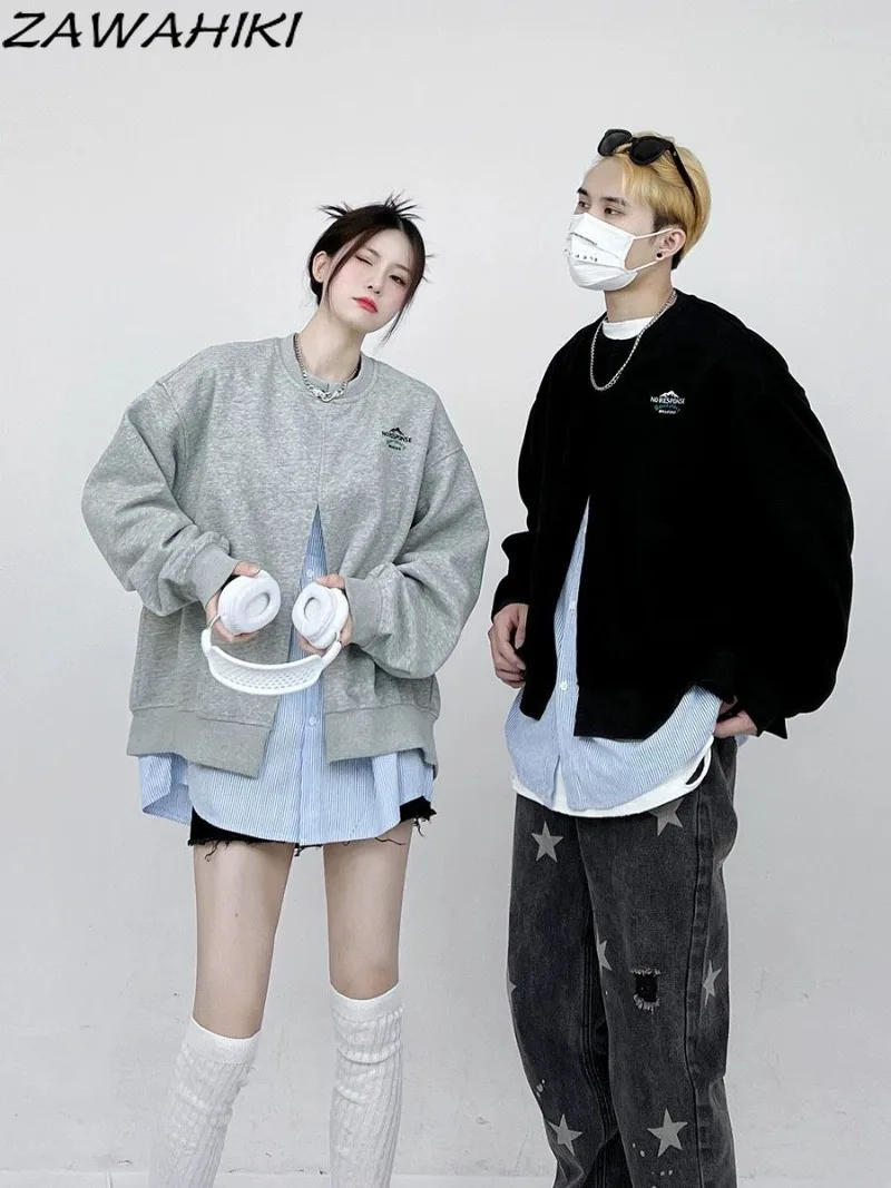 

Fashion Casual Patchwork Fake Two Piece Contrast Color Chic Sweatshirt Women Striped Letter Print All Match Chic Tops Streetwear