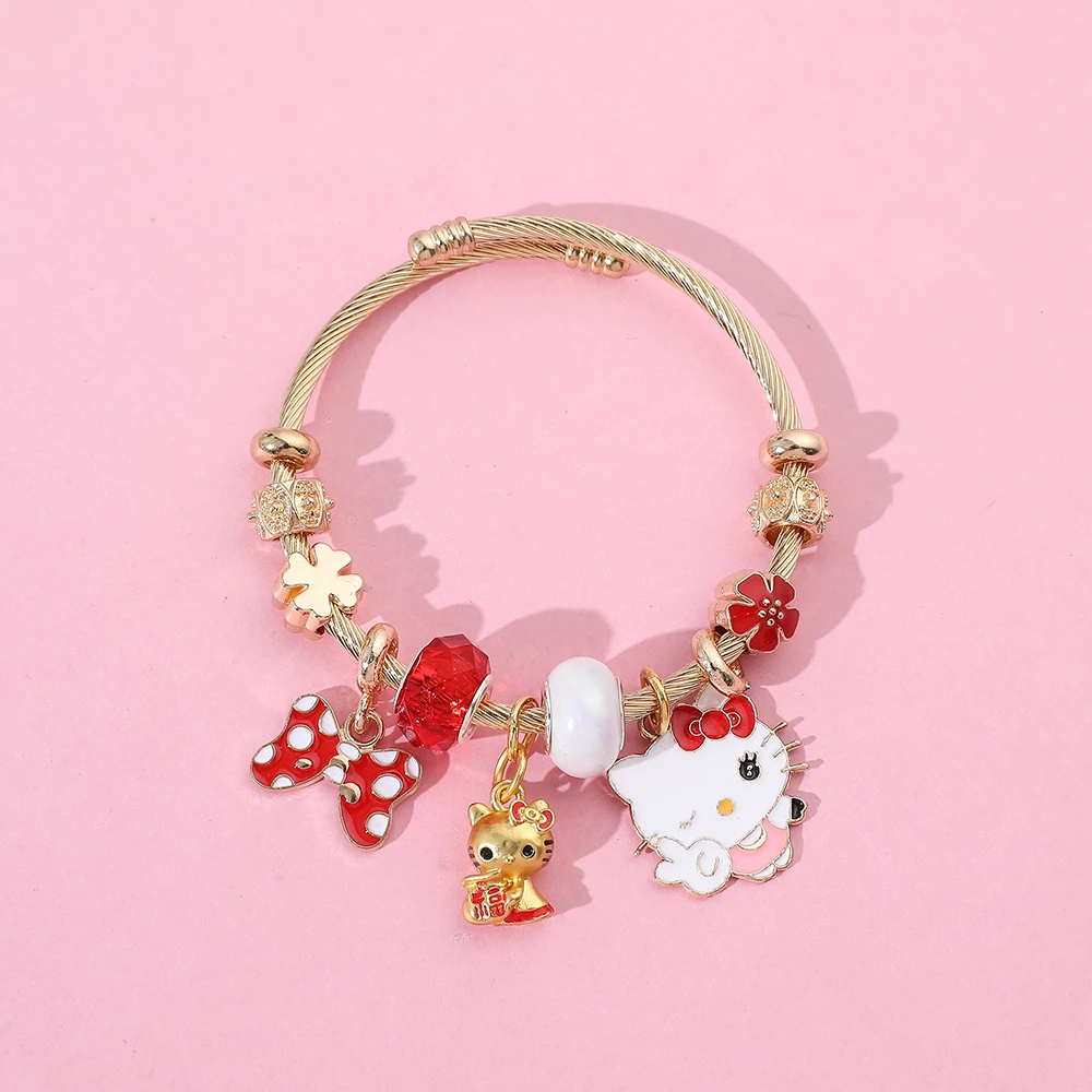 Fashionable Sanrio series cute Hello Kitty red bow pendant DIY beaded versatile bracelet