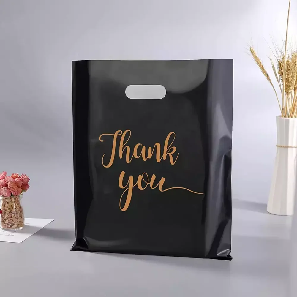100 Stück Dankeschön-Einkaufstasche aus Kunststoff mit Griff, individuelles Logo, Business-Verpackung, Geschenktüte, Hochzeit, Geburtstag, Party-Dekoration – Detail 7
