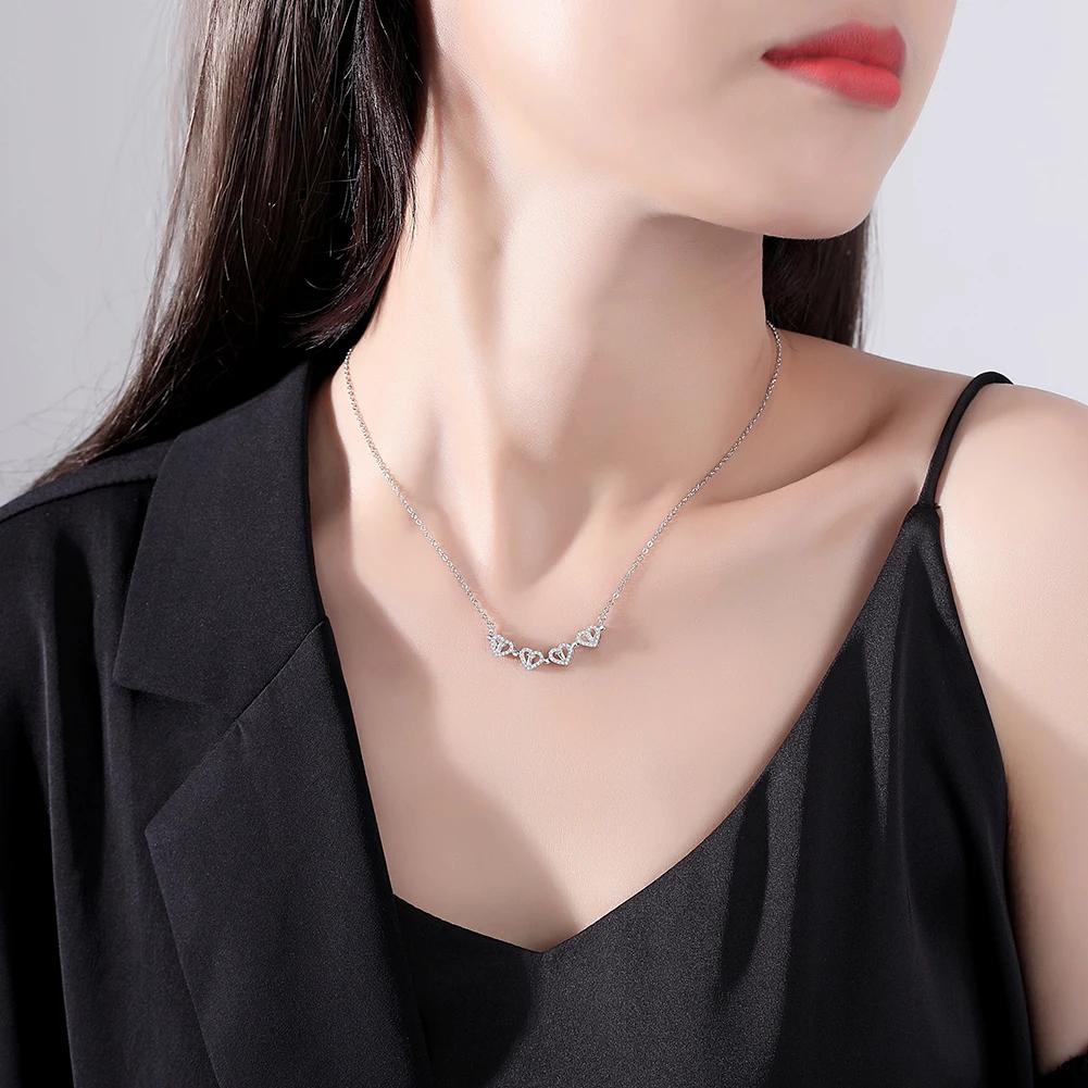 Trendy Magnetic Sterling Silver 925 Zircon Heart Four-leaf Clover Pendant Necklace Women Summer Fine Jewelry Birthday Gift pendant necklace silver necklace silver pendant