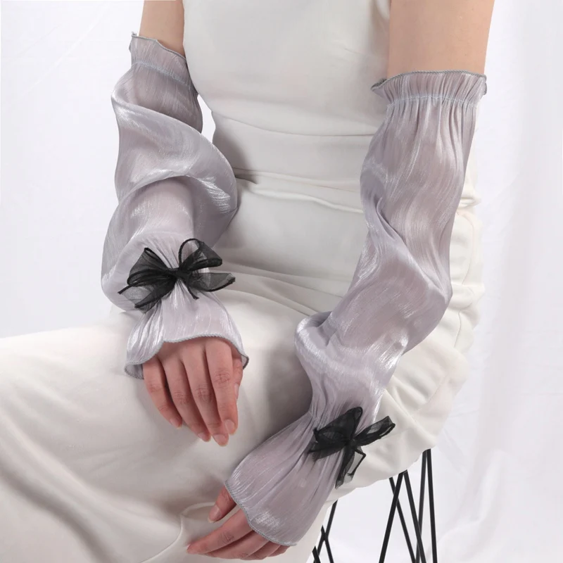 귀여운 여성 여름 긴 손가락 없는 장갑, 레이디 얇은 레이스 메쉬 암 슬리브, 자외선 차단 통기성 벙어리 장갑, 자외선 차단 슬리브