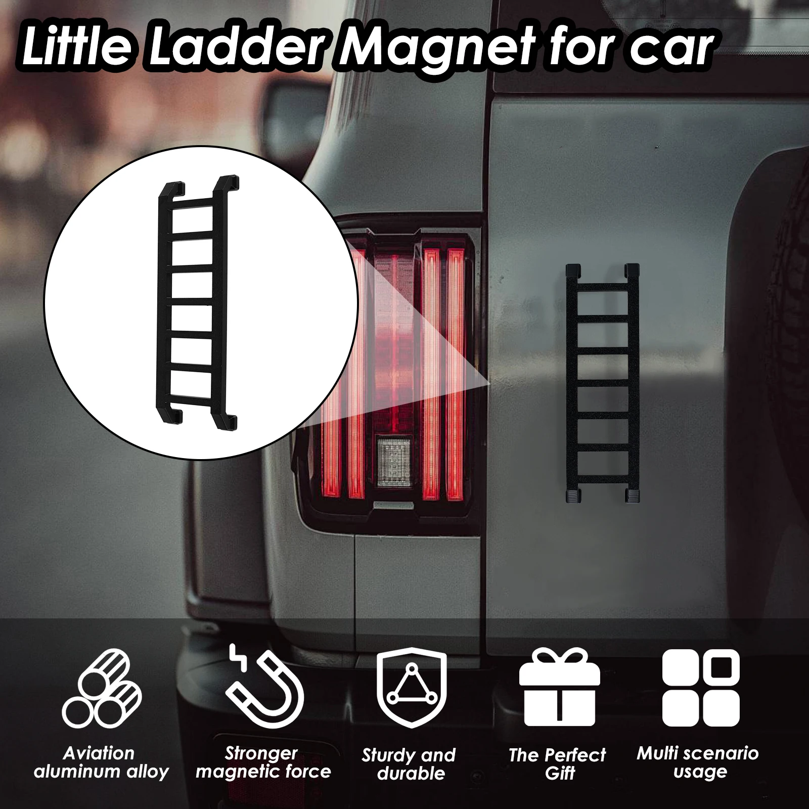Widdle Wadder Little Ladder Magnet for Car 8inch Mini Decorative Little Ladder Mount to Multiple Surfaces Aluminum Alloy