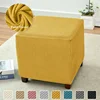 Solid Color Ottoman Stool Cover Stretch Polar Fleece Square Footstool Covers All-inclusive Footrest Slipcover Living Room Home 1