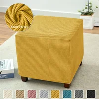 Solid Color Ottoman Stool Cover Stretch Polar Fleece Square Footstool Covers All-inclusive Footrest Slipcover Living Room Home 1