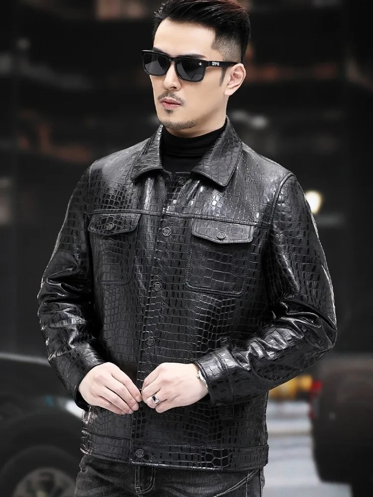 Casual Croc-Embossed Men Leather Jacket