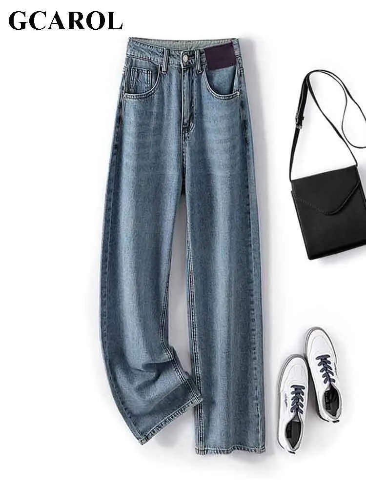 

GCAROL Women Tencel Jeans 87.6% Cotton Straight Cut High Waist Thin Long Pants Classic Streetwear Pants Easily match With Top