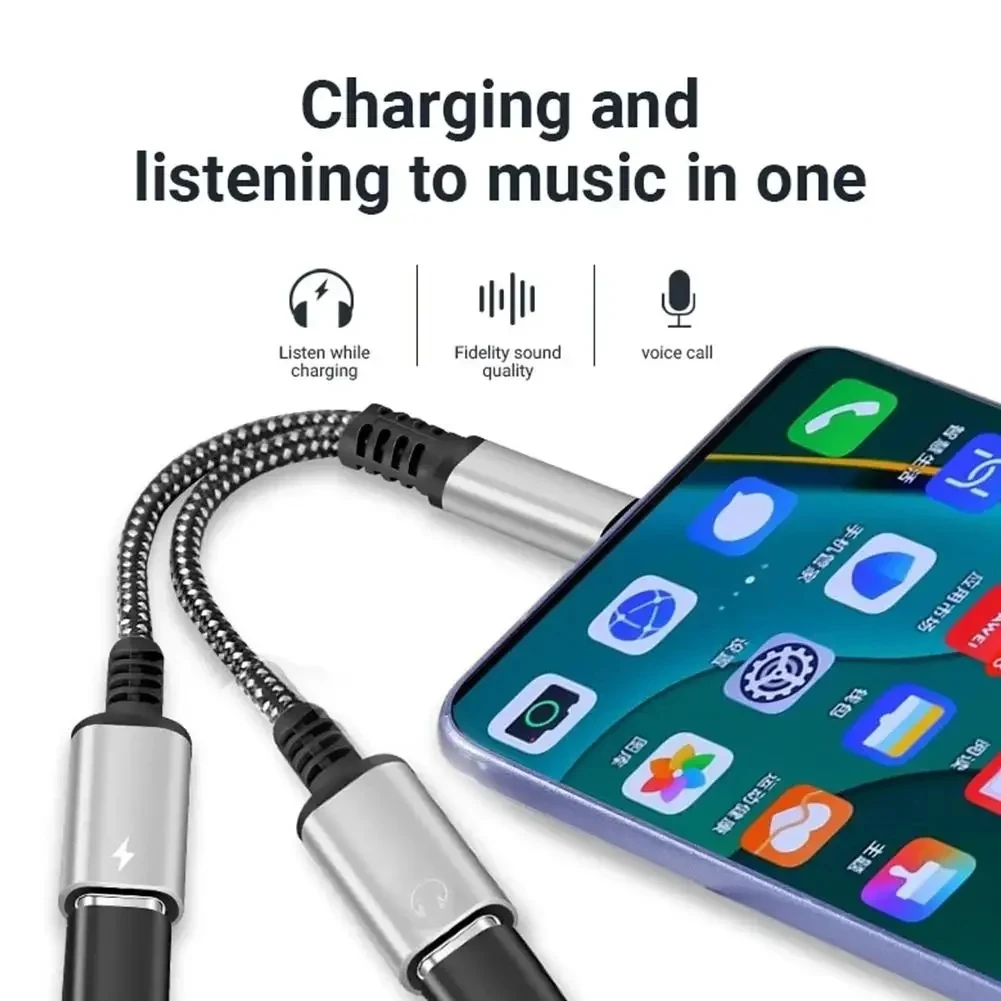 USB C 헤드폰 및 충전 어댑터 2 in 1 USB C to Aux 오디오 잭 고속 충전 케이블 코드 (화웨이 아너 갤럭시 S26 S25 S24 호환)