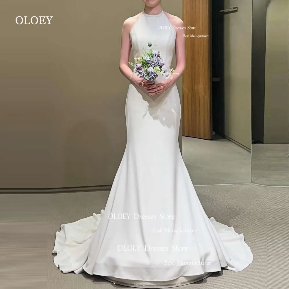 

OLOEY Simple Mermaid Wedding Dresses Korea Photoshoot Sweep Train Soft Satin Long Bridal Gowns Mariage Custom Made