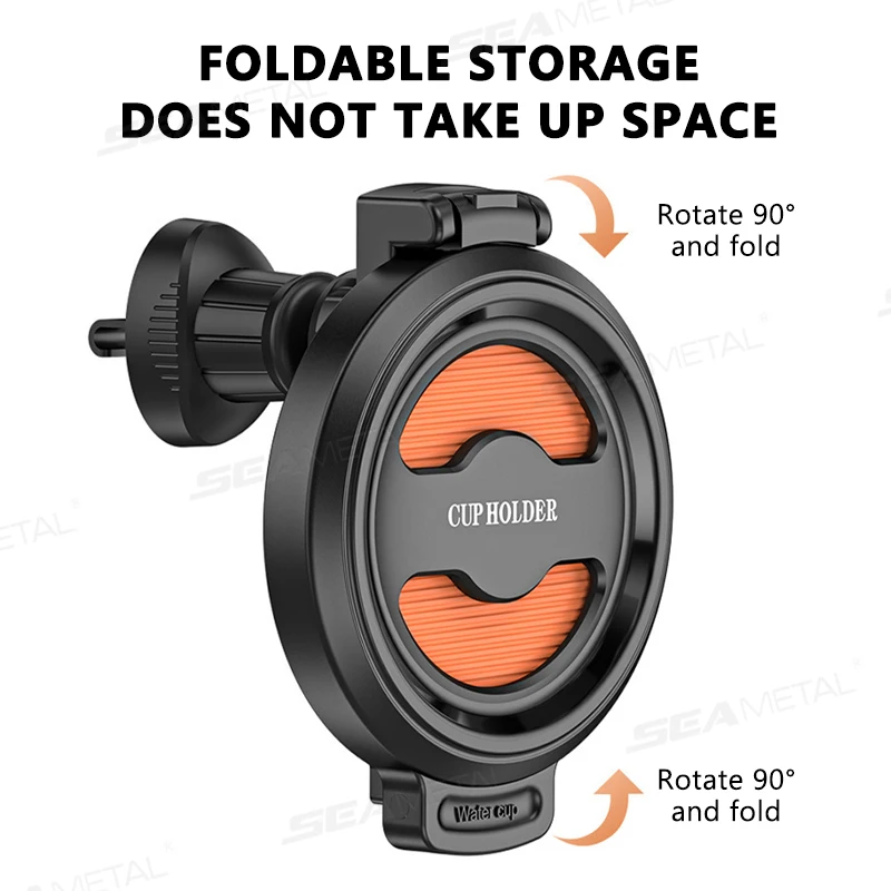 Foldable Car Air Vent Cup Holder Stable Orange ABS EVA Auto Bottle Stand